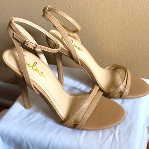 Lulus (brand new) ankle strap heels tan/almond 5.5